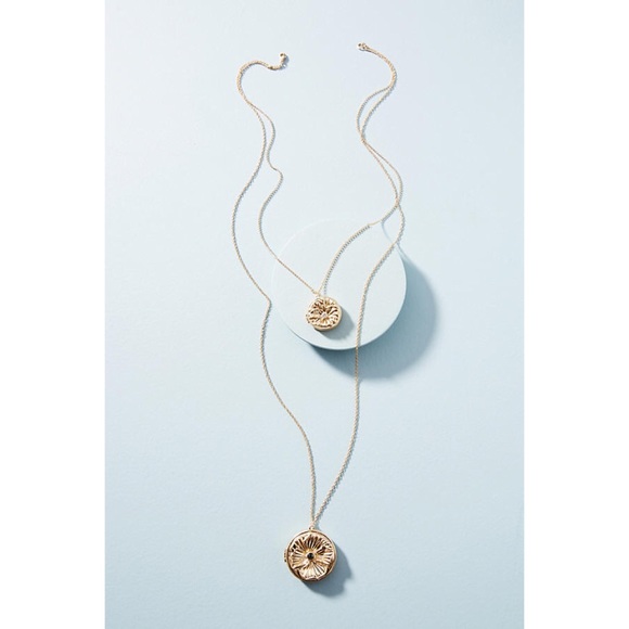 Anthropologie Gold Floral Layered Locket Necklace - Picture 2 of 8